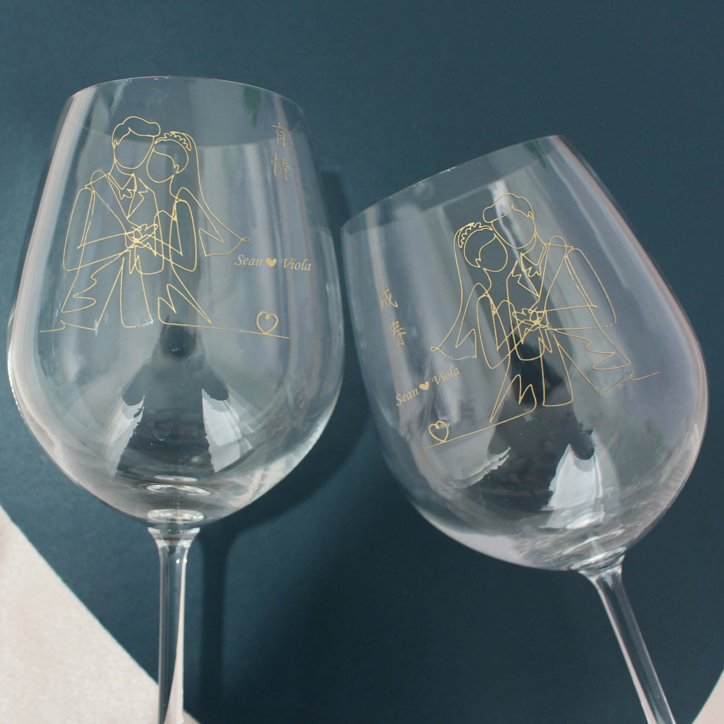 Minimalist|簡單·愛系列—定制有情成眷紅酒對杯（文字雕刻) - Design Your Own Wine