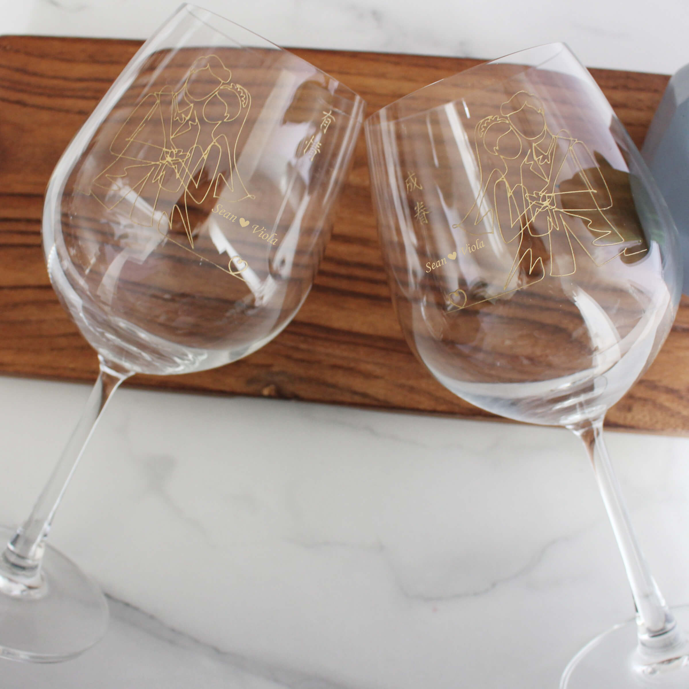 Minimalist|簡單·愛系列—定制有情成眷紅酒對杯（文字雕刻) - Design Your Own Wine